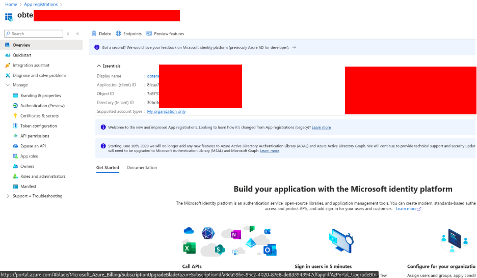 Panel de registro de la app