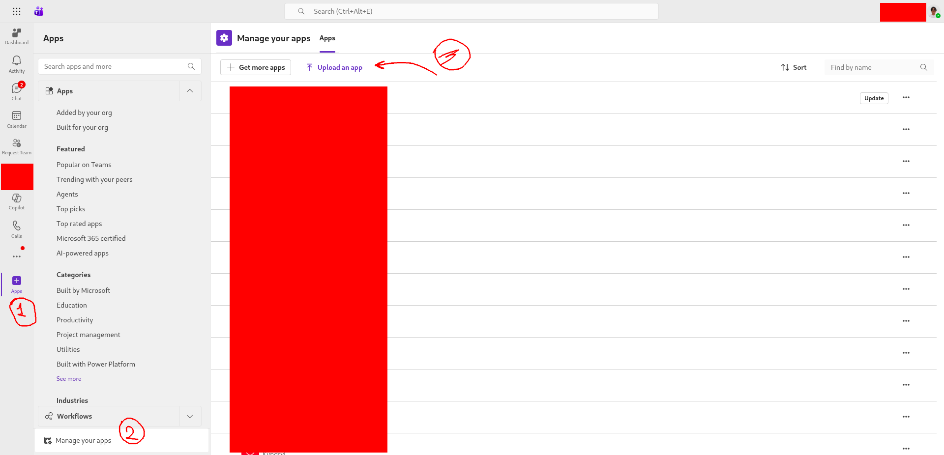 Solicitud de carga de la app a Teams