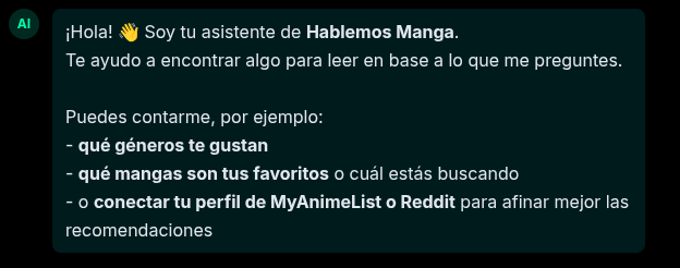 Primera versión del chatbot de Hablemos Manga