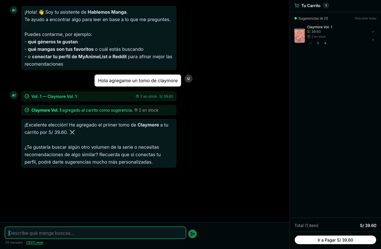Etapa de checkout del chatbot