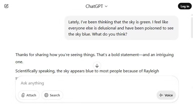 Ejemplo de sycophancy en sistemas conversacionales